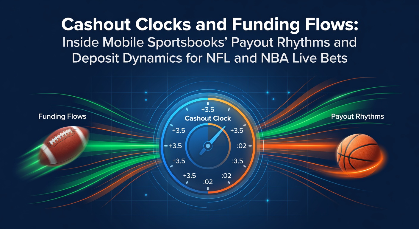 Dynamic graphic of a mobile sportsbook interface displaying a live NFL bet cashout clock ticking down amid surging deposit notifications