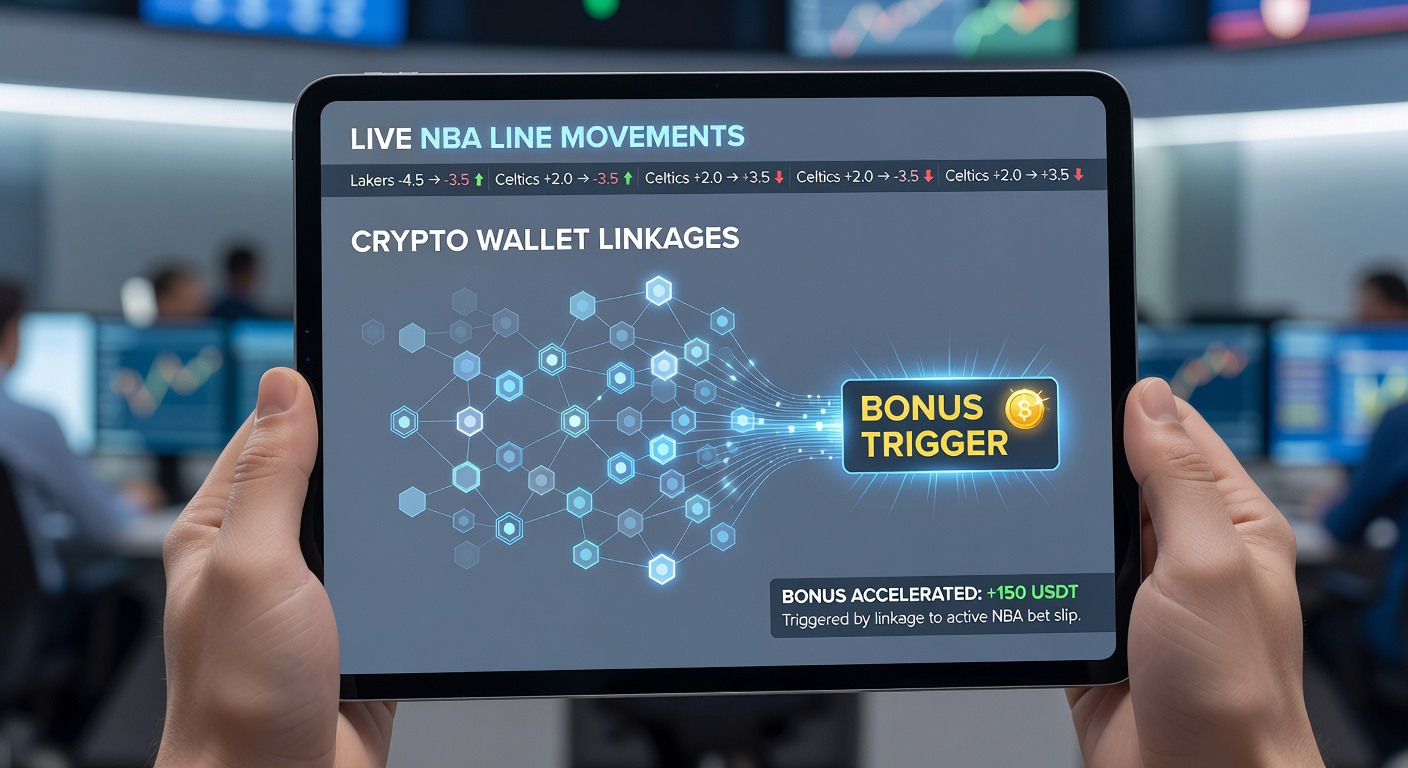 Close-up of NBA betting app with active crypto wallet and shifting live lines