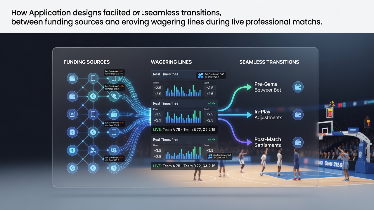 Mobile app dashboard displaying real-time wagering line adjustments alongside multiple funding source options during a professional sports event