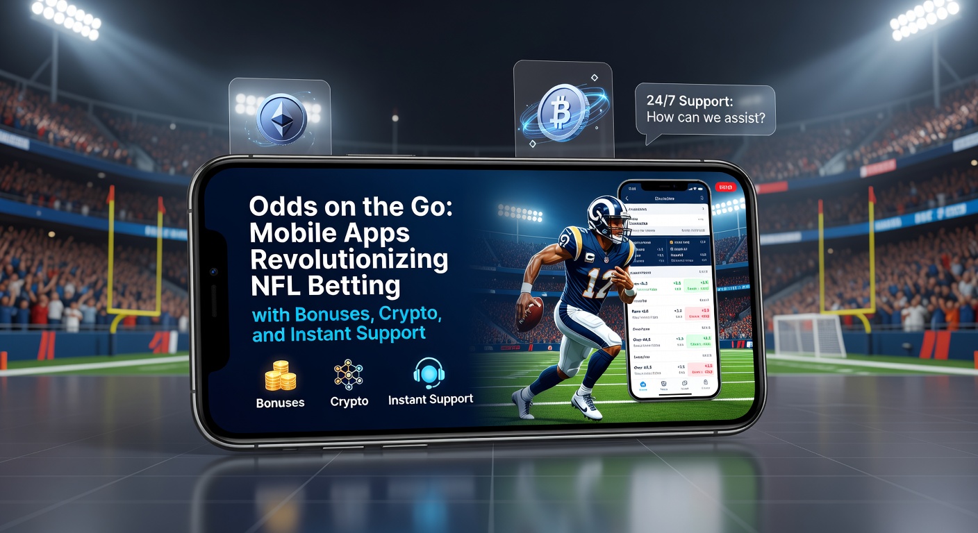 Smartphone displaying NFL betting app with live odds and bonus offers during a game