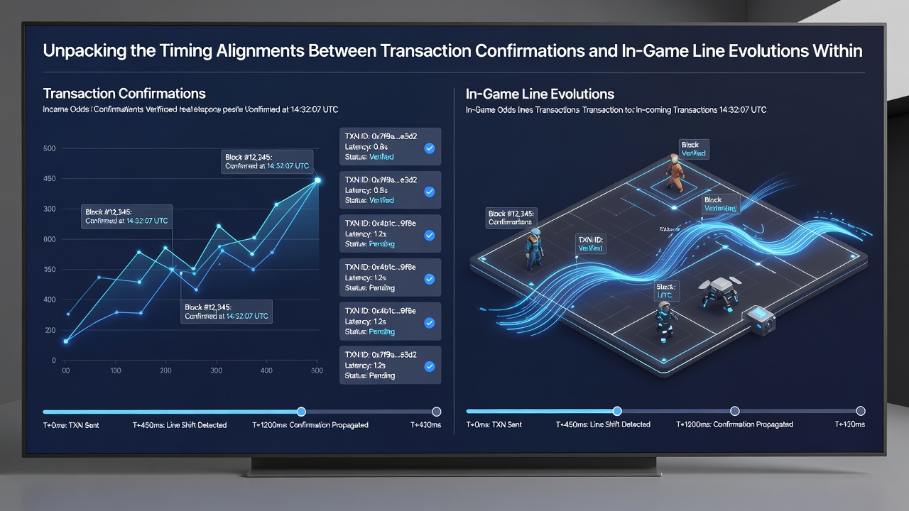 Graph illustrating transaction confirmation delays alongside in-game line change frequencies over a match timeline
